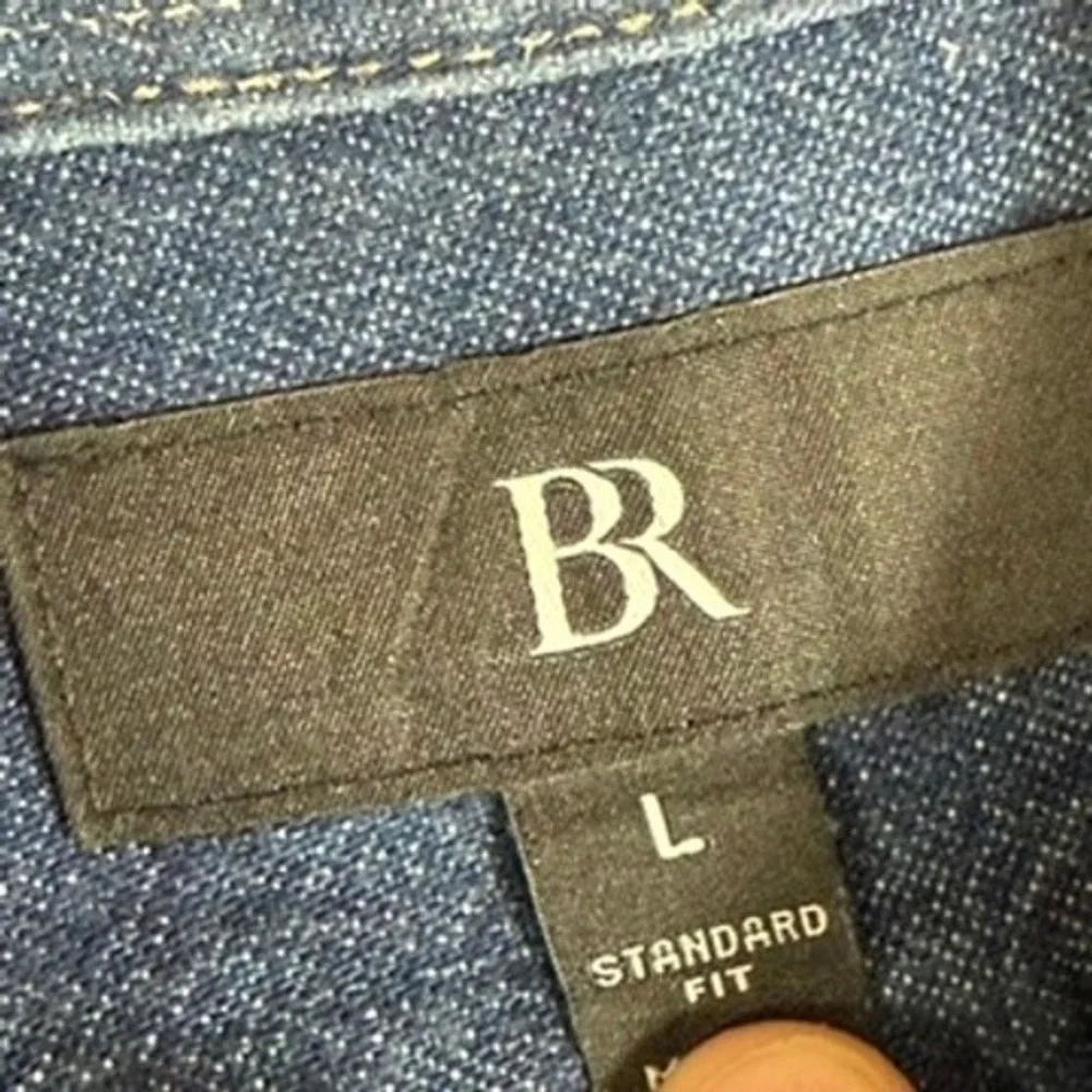 Banana Republic Mens L Standard Fit Denim Shirt Blue Cotton Hemp Long Sleeve